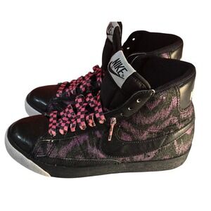Nike Blazer Mid High Top Sneakers Black Purple Ikat Print 375722-005 Women's 6.5